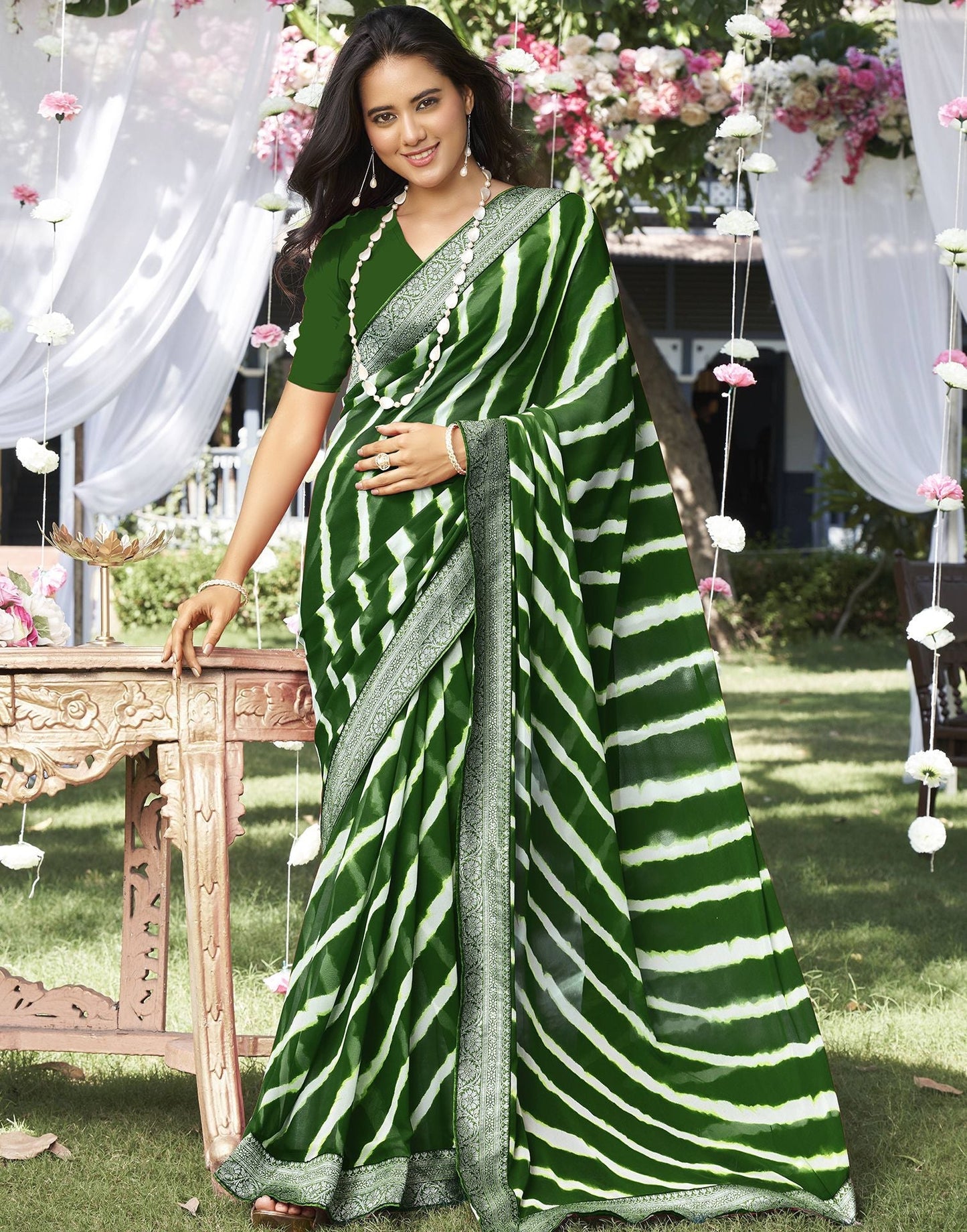 Green Printed Saree | Leemboodi