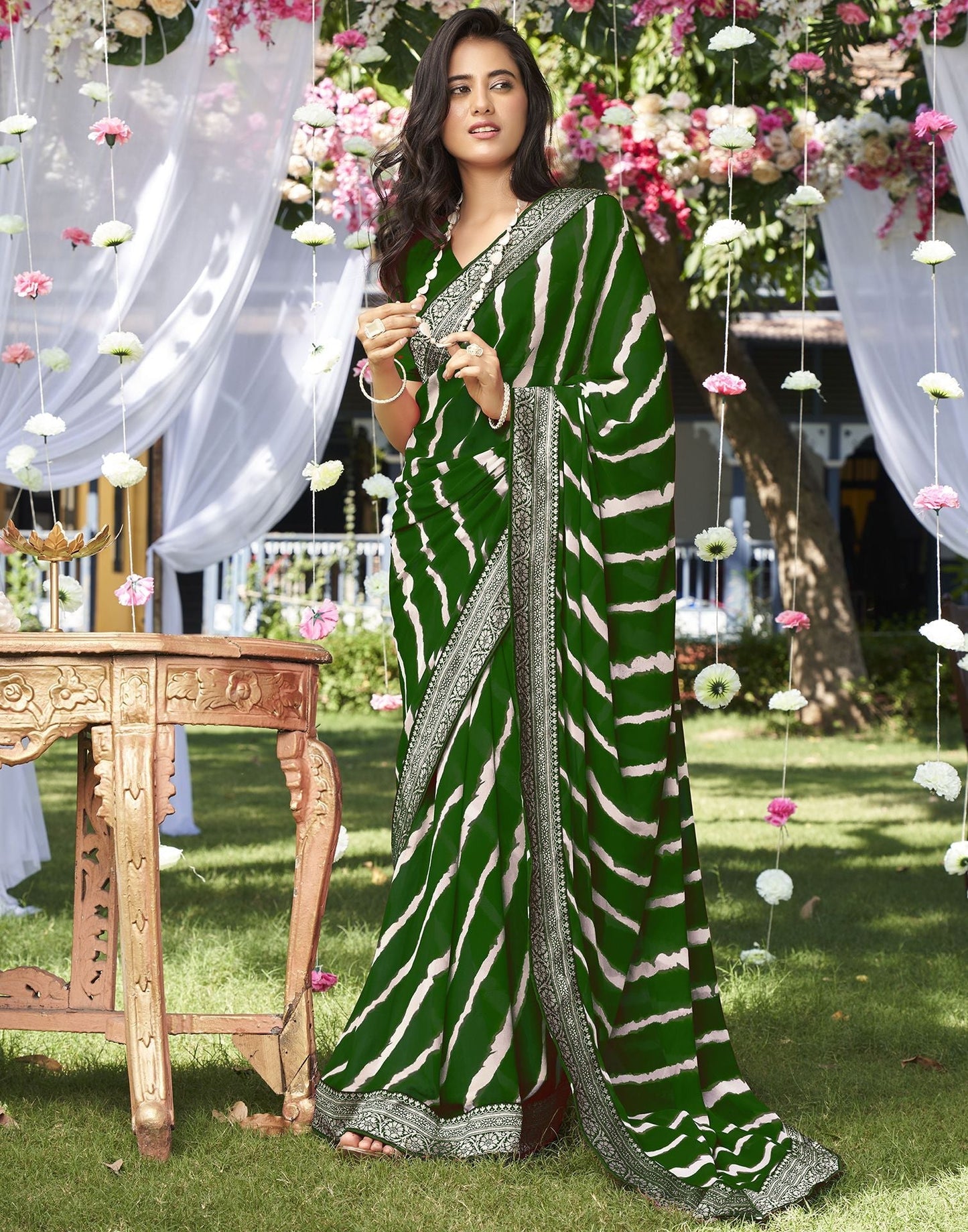 Green Printed Saree | Leemboodi