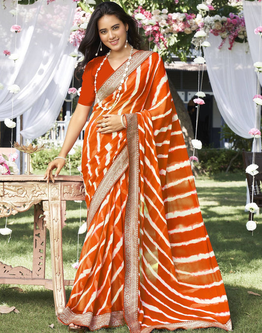 Orange Printed Saree | Leemboodi