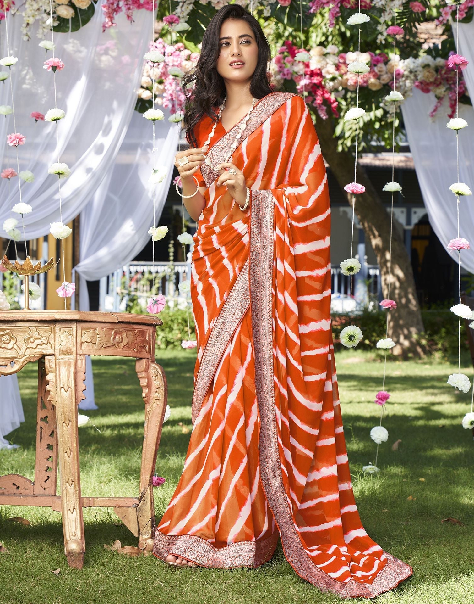 Orange Printed Saree | Leemboodi