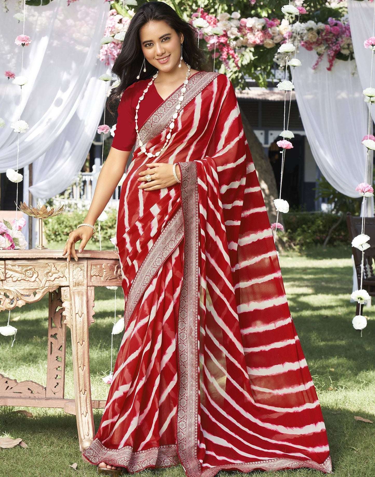 Red Printed Saree | Leemboodi