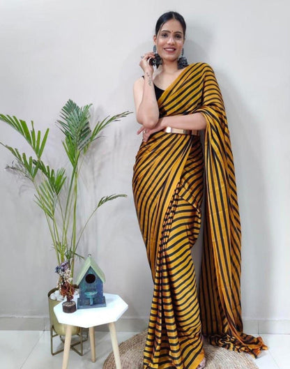 Mustard Yellow Georgette Printed Saree
