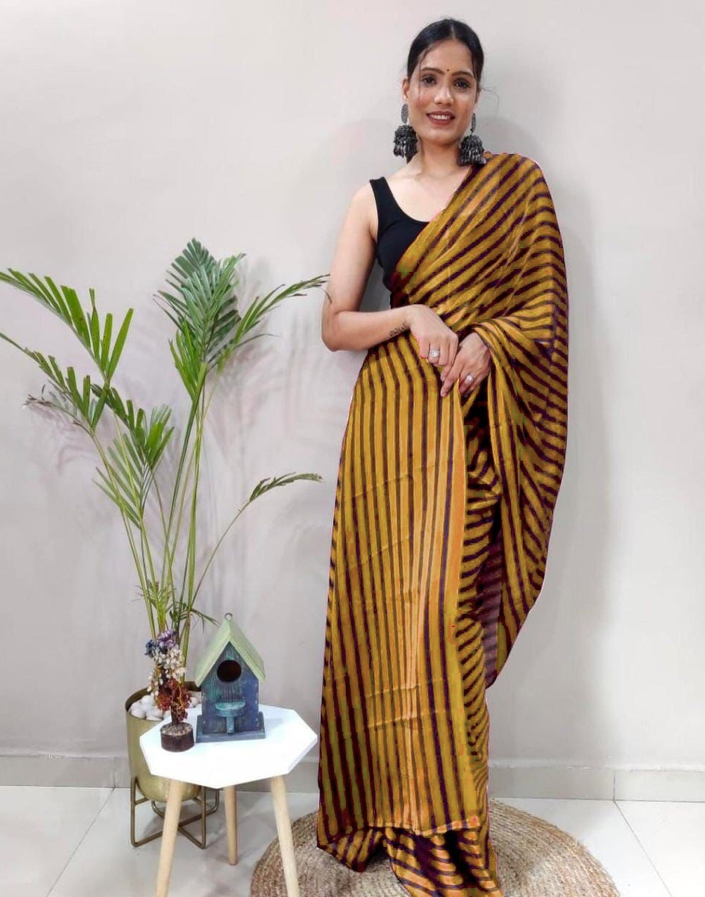 Mustard Yellow Georgette Printed Saree