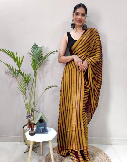 Mustard Yellow Georgette Printed Saree
