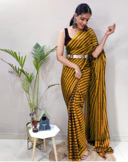 Mustard Yellow Georgette Printed Saree