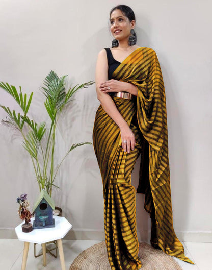 Mustard Yellow Georgette Printed Saree