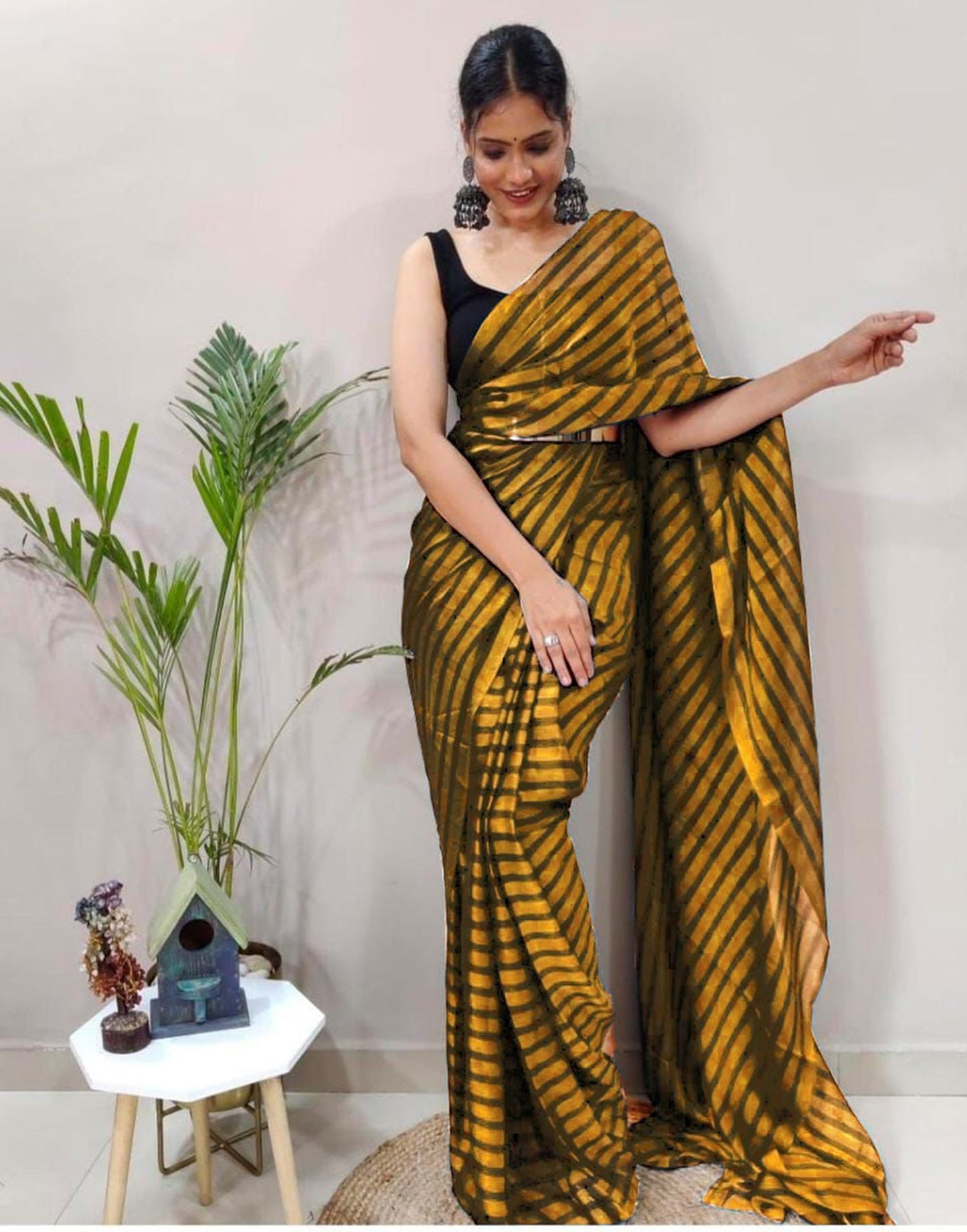 Mustard Yellow Georgette Printed Saree