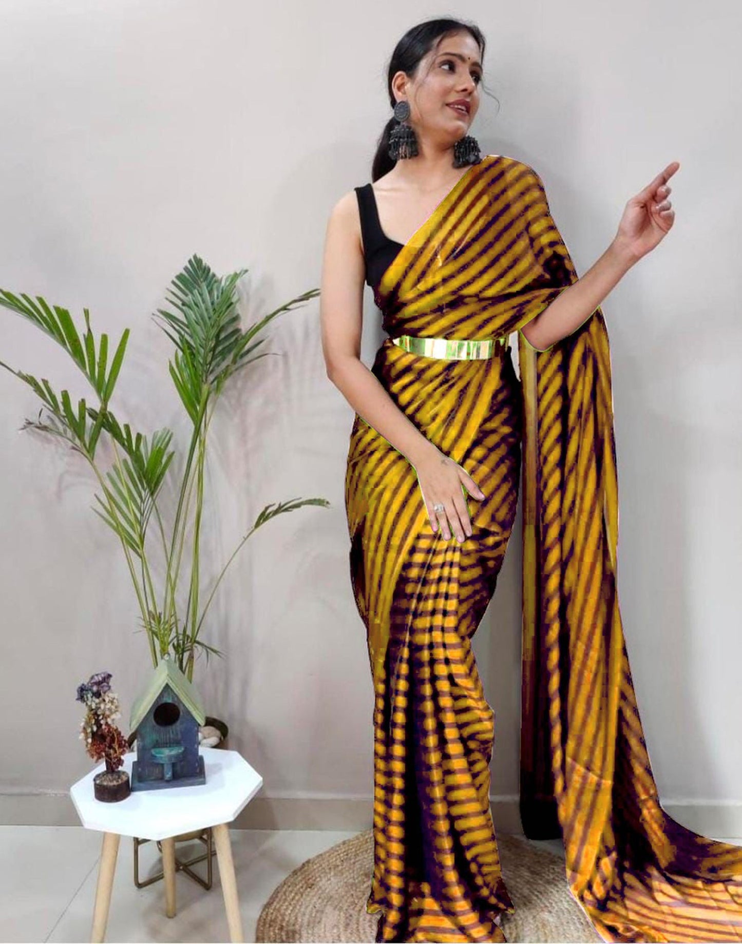 Mustard Yellow Georgette Printed Saree