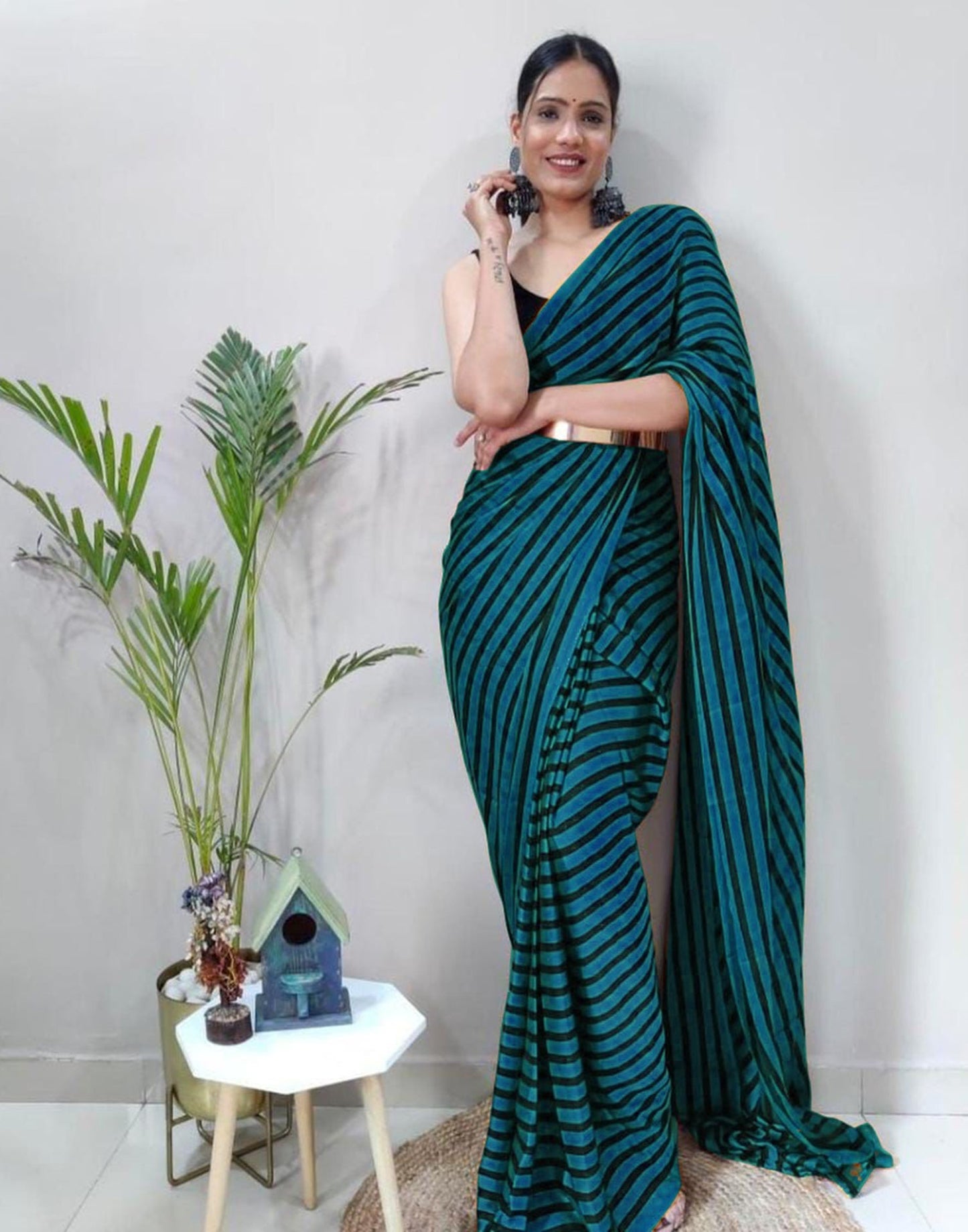 Teal Blue Georgette Printed Saree