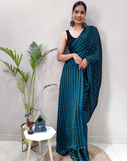 Teal Blue Georgette Printed Saree