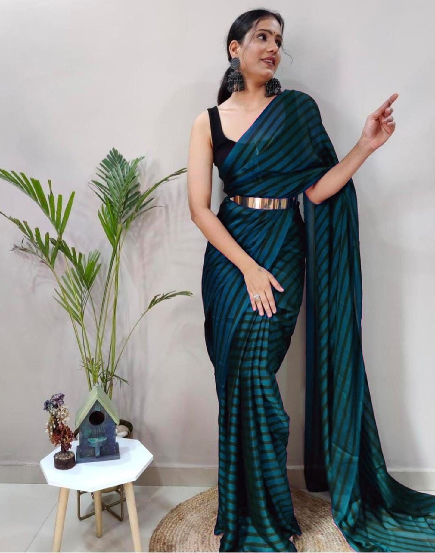 Teal Blue Georgette Printed Saree