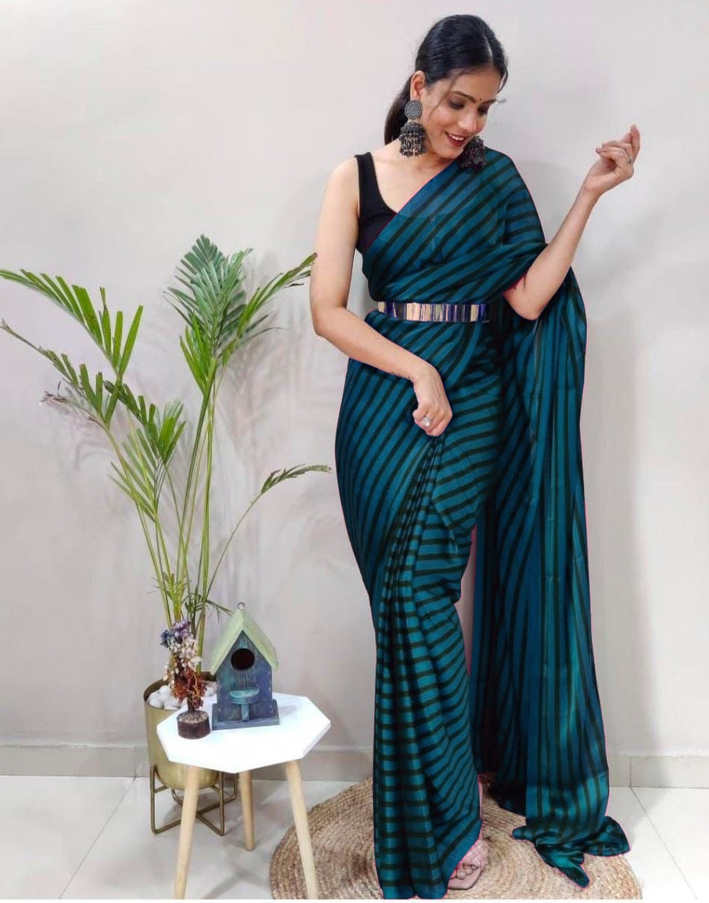 Teal Blue Georgette Printed Saree