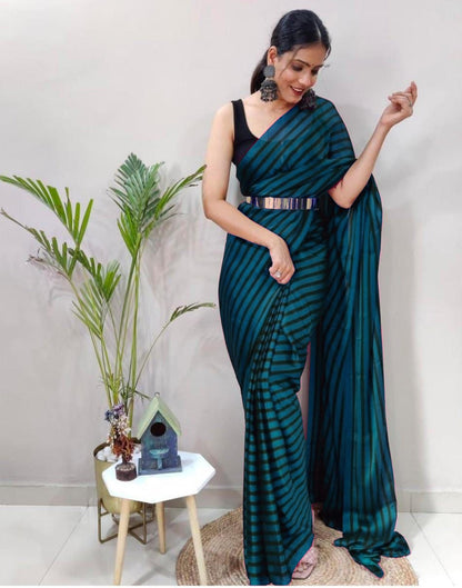 Teal Blue Georgette Printed Saree