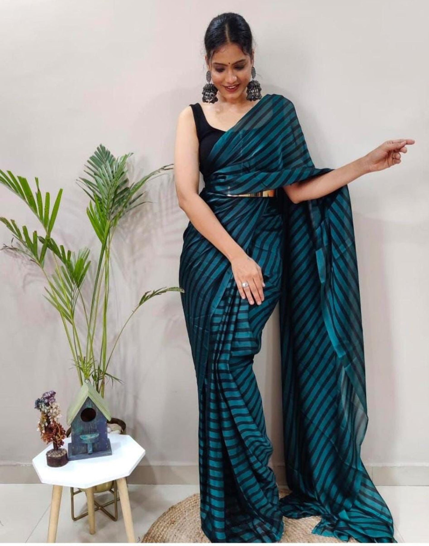 Teal Blue Georgette Printed Saree