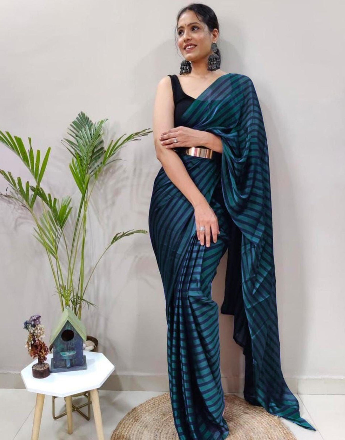 Teal Blue Georgette Printed Saree