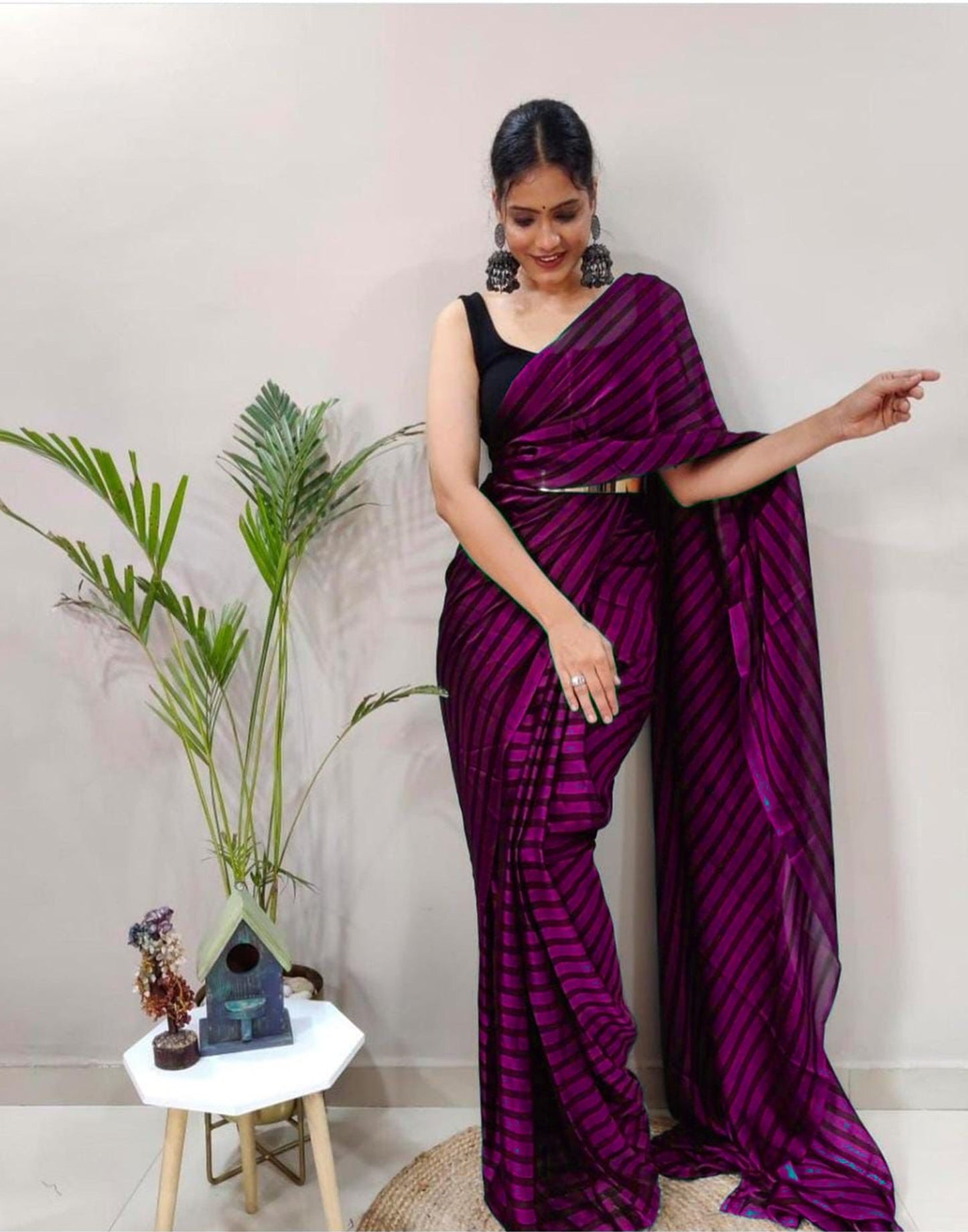 Purple Georgette Printed Saree