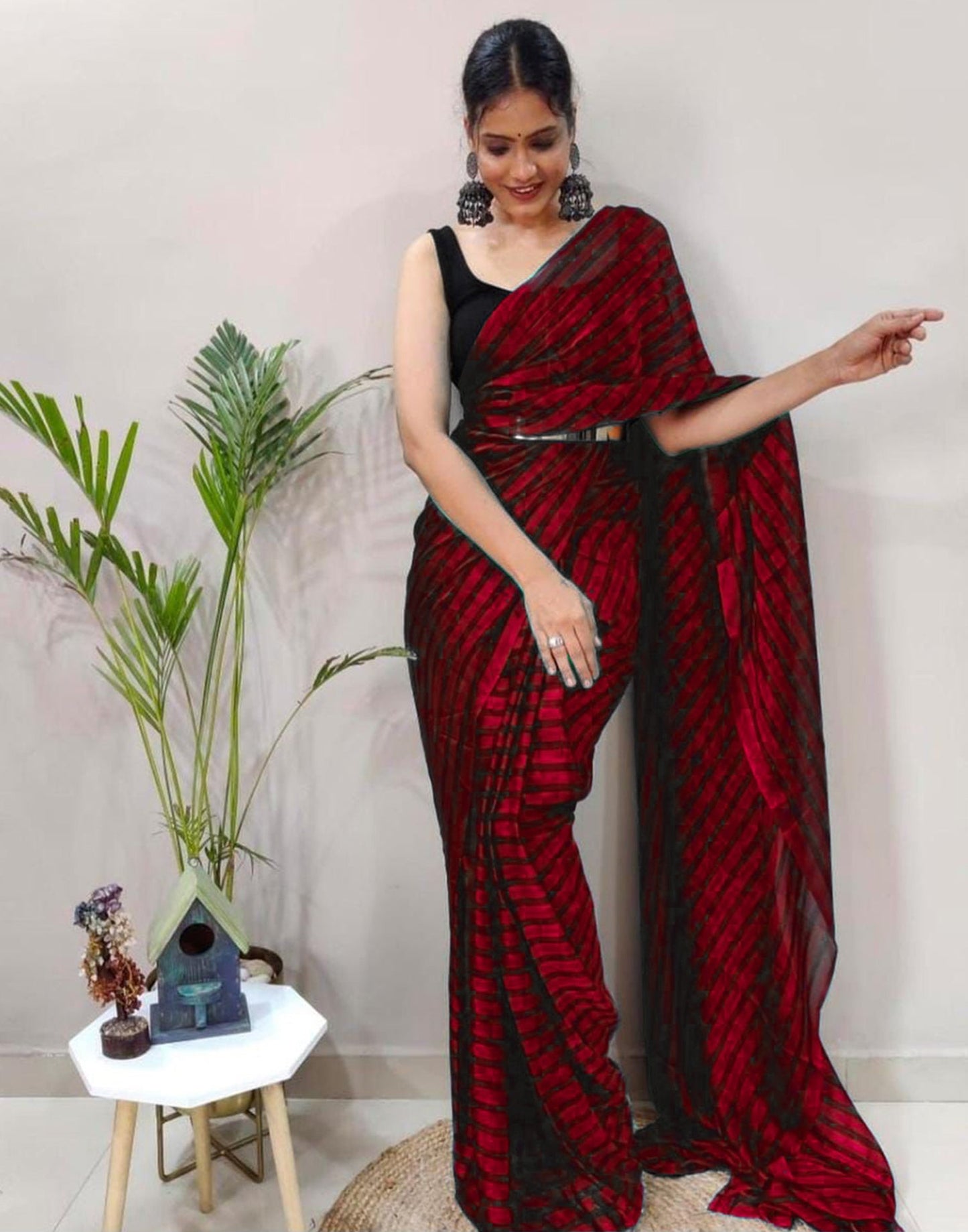 Maroon Georgette Printed Saree