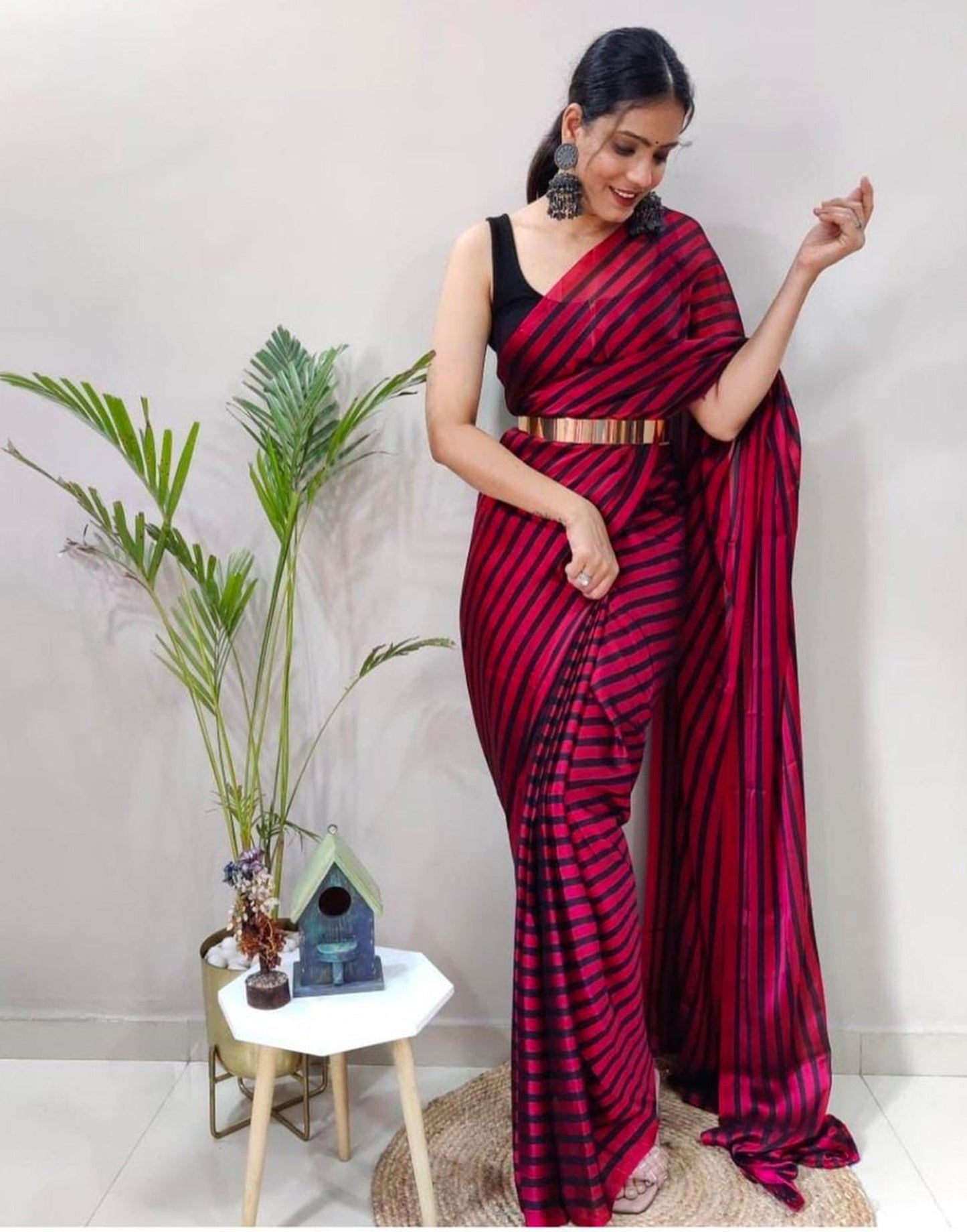 Rani Pink Georgette Printed Saree