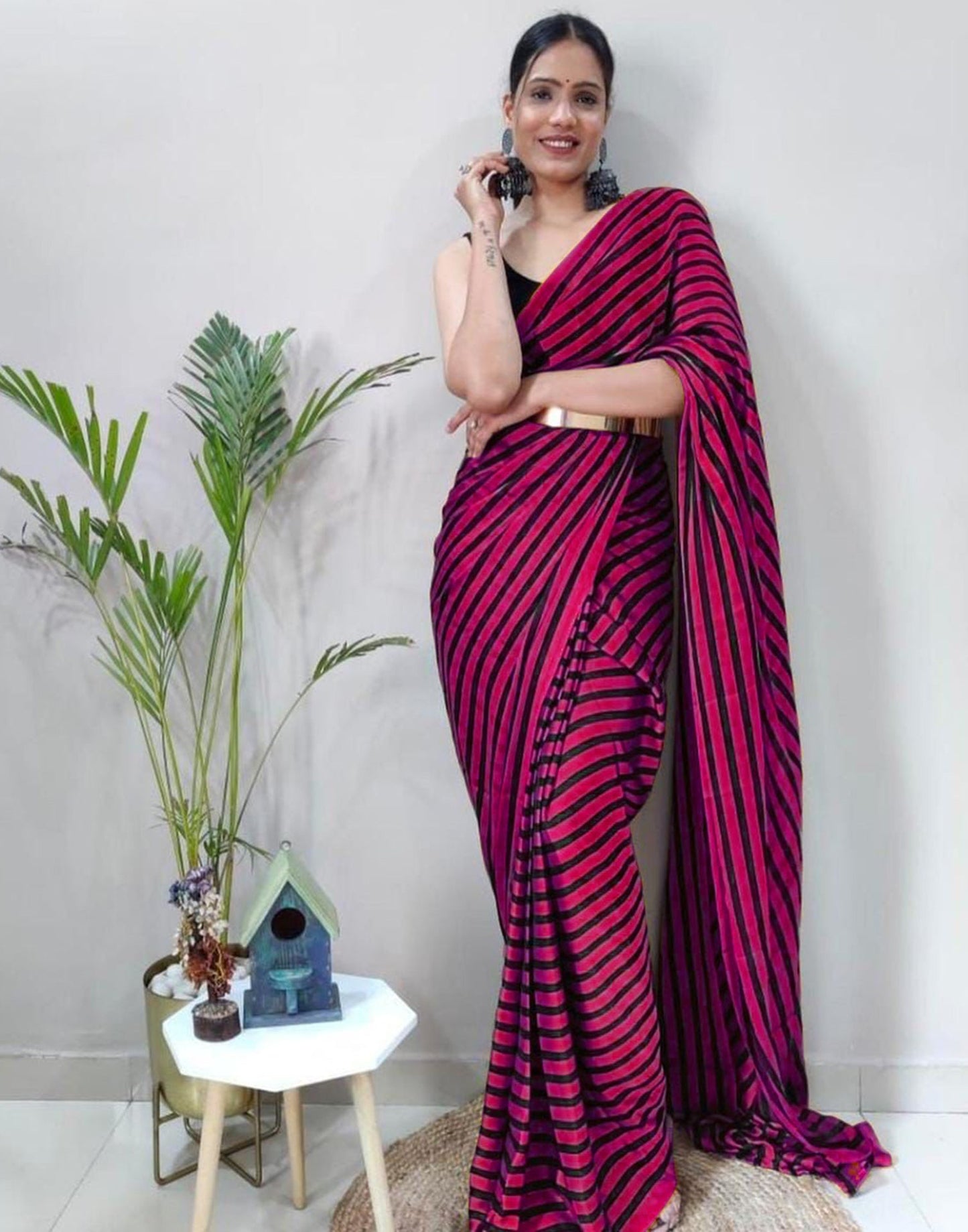 Rani Pink Georgette Printed Saree