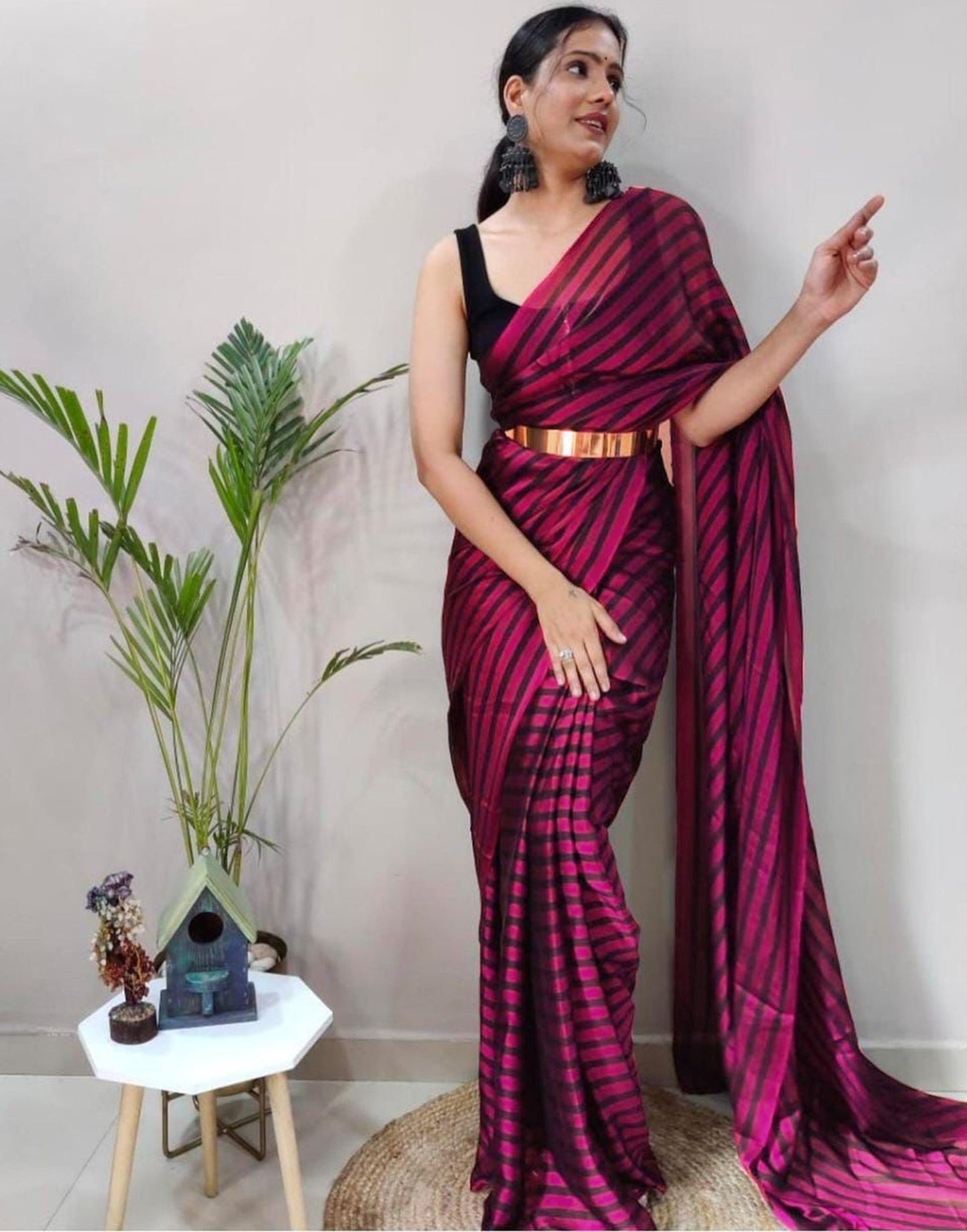 Rani Pink Georgette Printed Saree