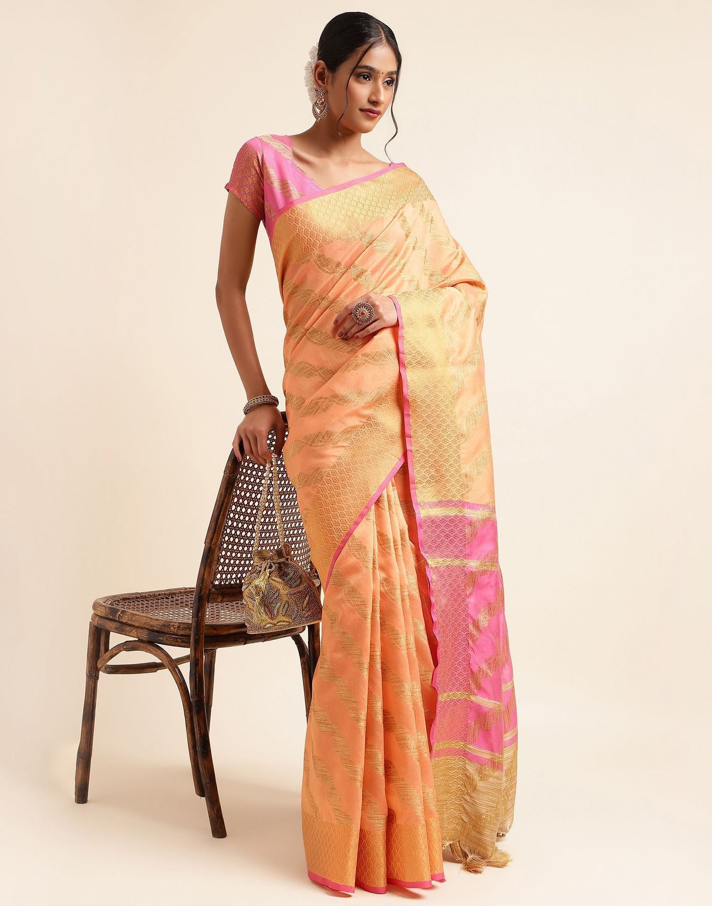 Light Orange Silk Saree | Sudathi