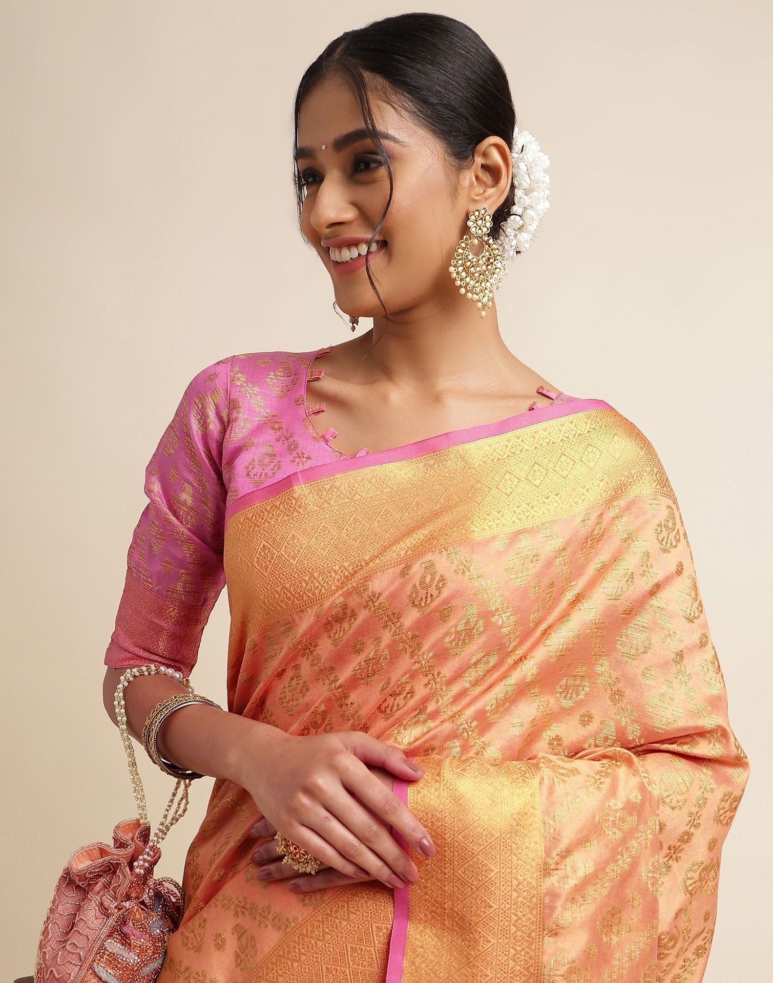 Light Orange Silk Saree | Sudathi