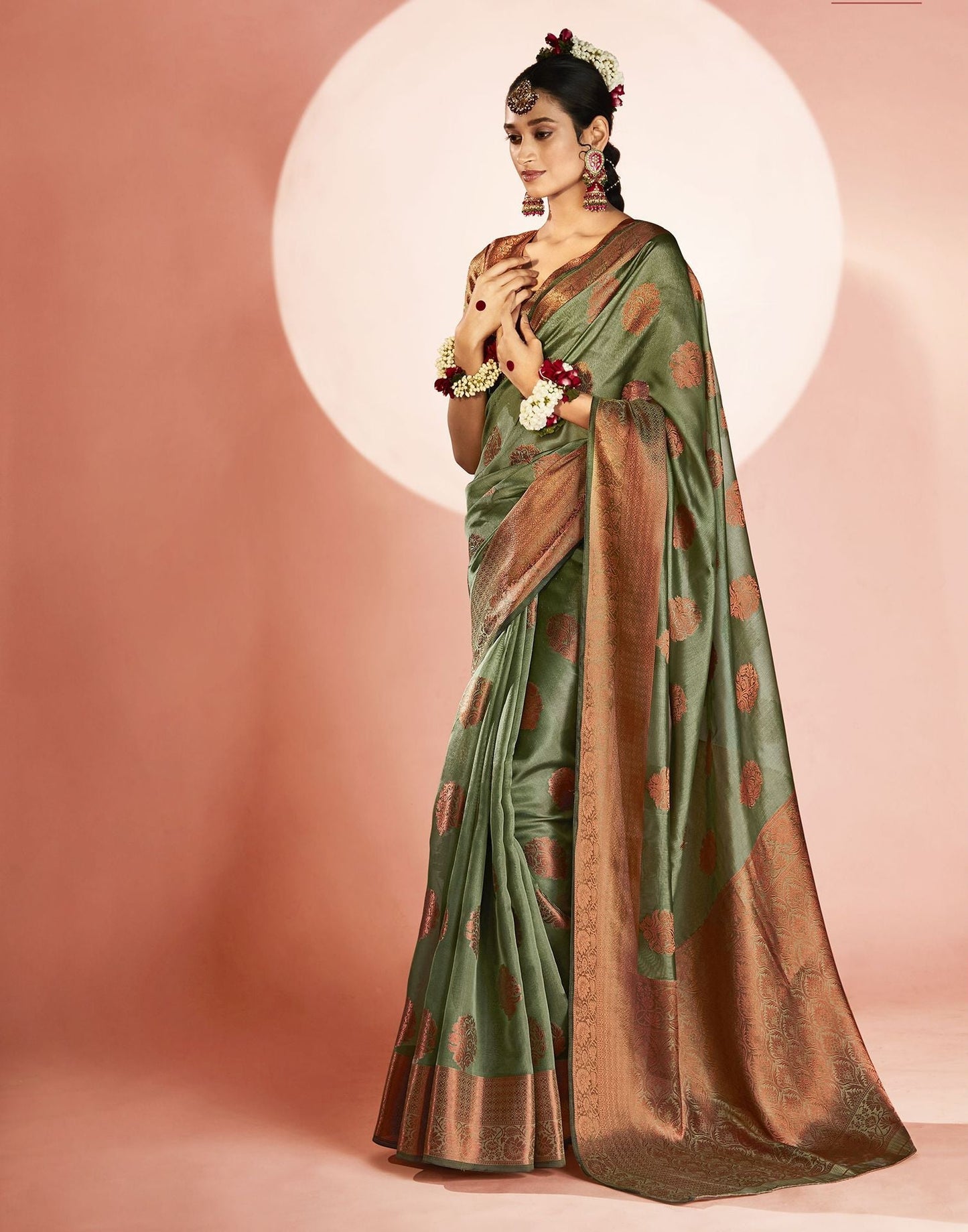 Pista Green Organza Banarasi Saree | Leemboodi