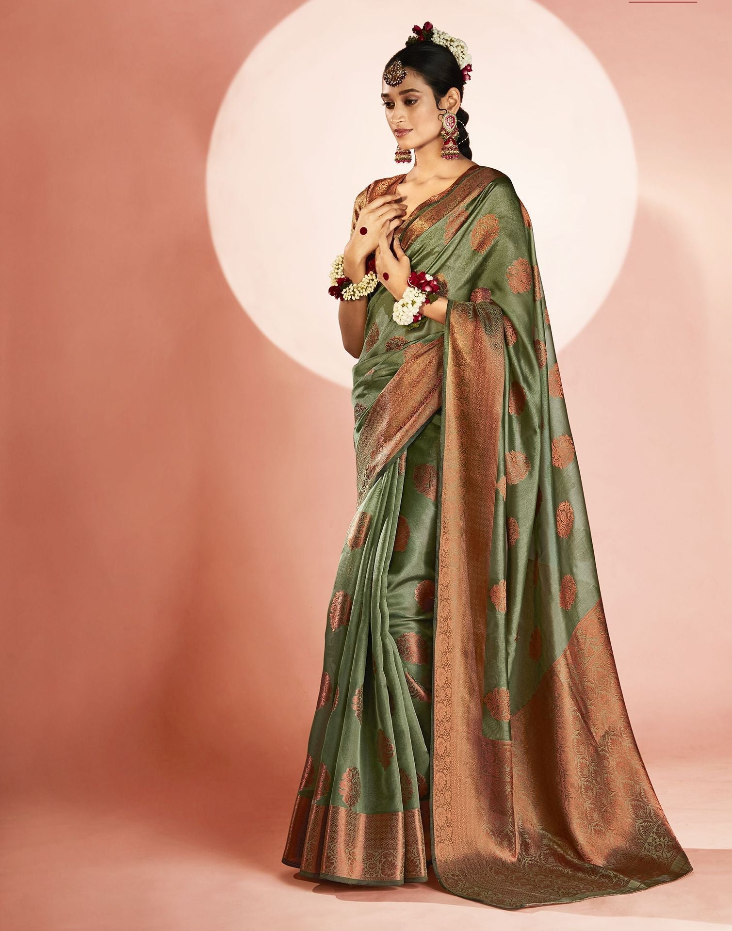 Pista Green Organza Banarasi Saree | Leemboodi