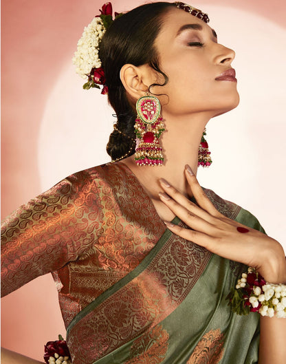 Pista Green Organza Banarasi Saree | Leemboodi