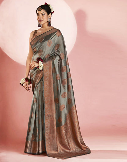 Light Grey Organza Banarasi Saree | Leemboodi