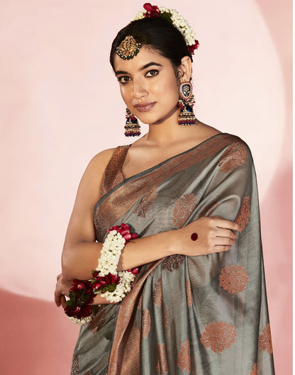Light Grey Organza Banarasi Saree | Leemboodi