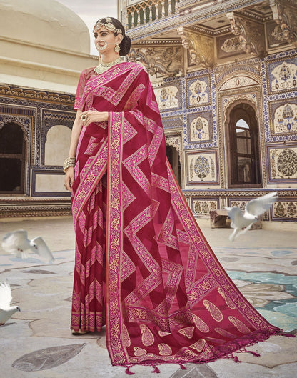 Dark Pink Organza Banarasi Saree | Leemboodi