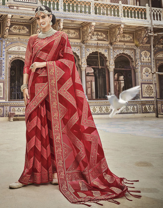 Red Organza Banarasi Saree | Leemboodi