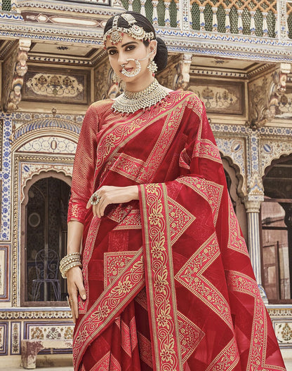 Red Organza Banarasi Saree | Leemboodi