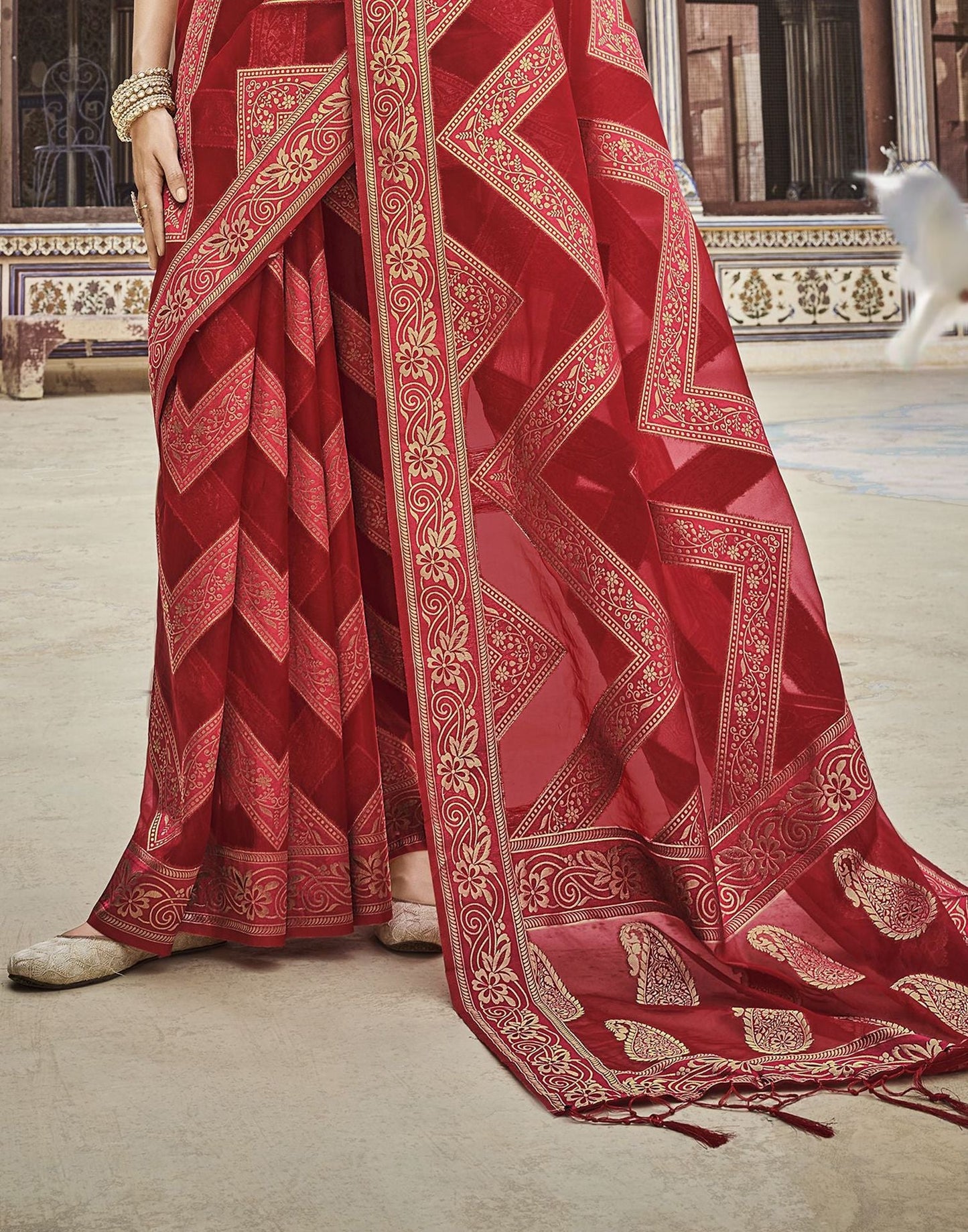 Red Organza Banarasi Saree | Leemboodi