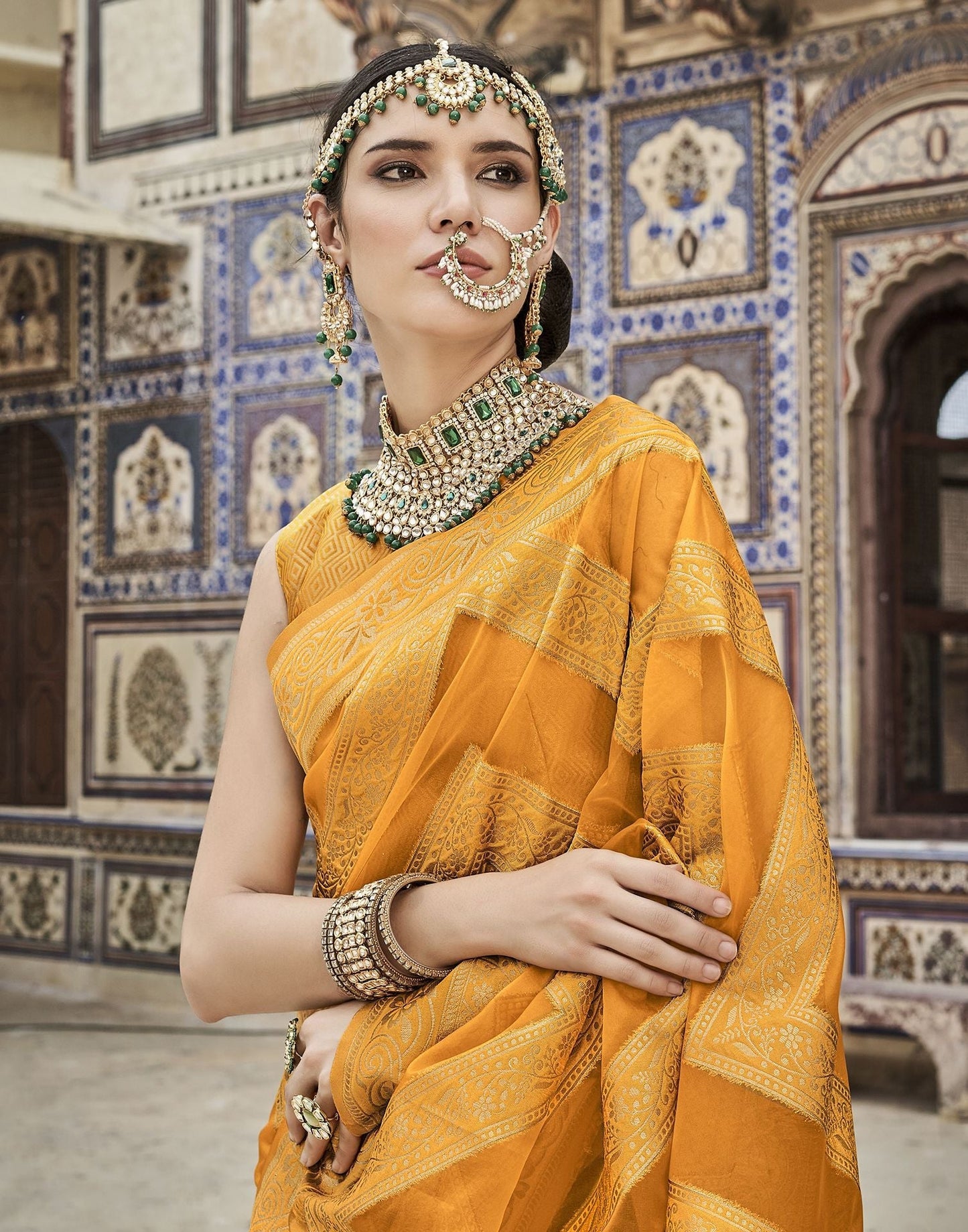 Turmeric Yellow Organza Banarasi Saree | Leemboodi