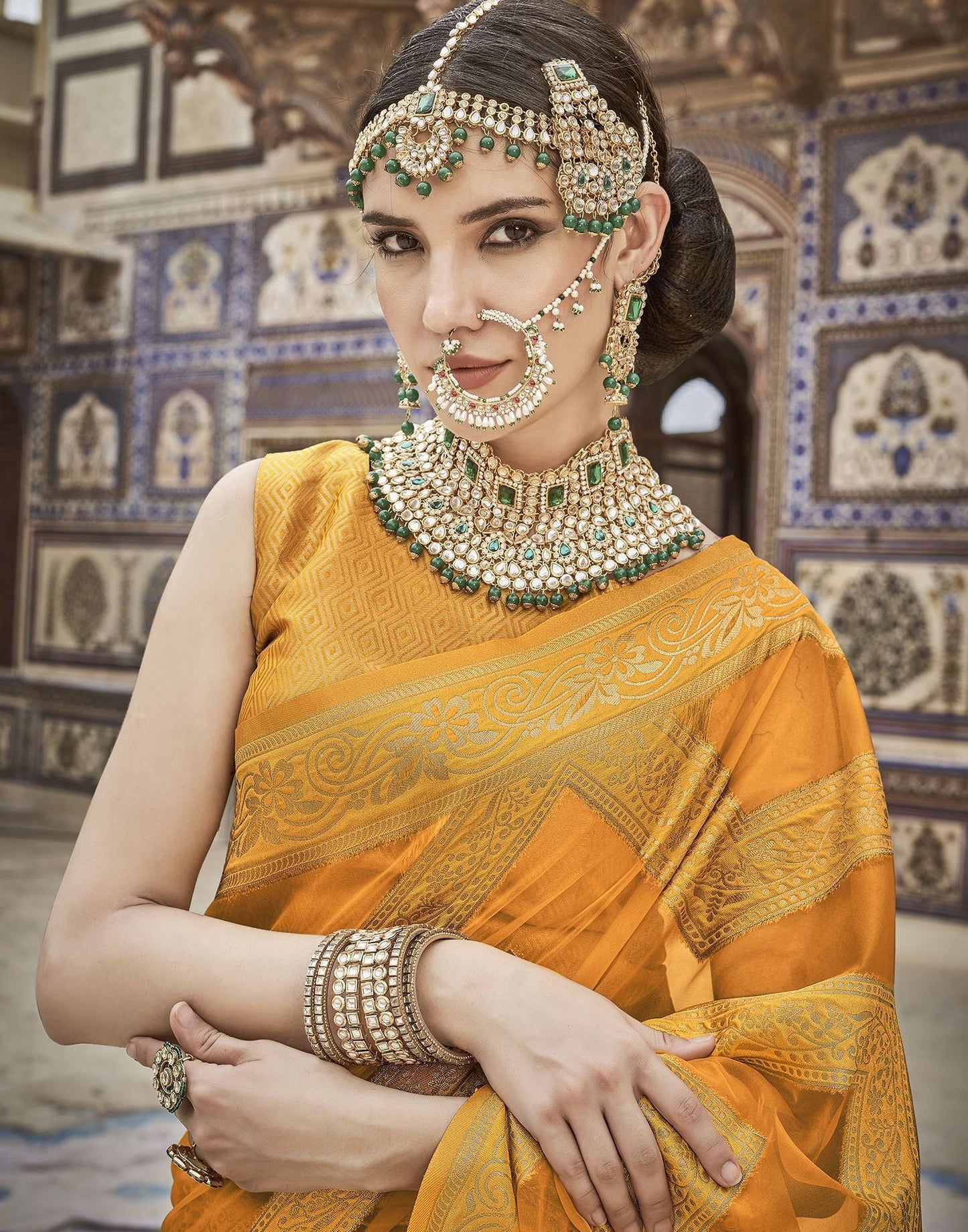 Turmeric Yellow Organza Banarasi Saree | Leemboodi