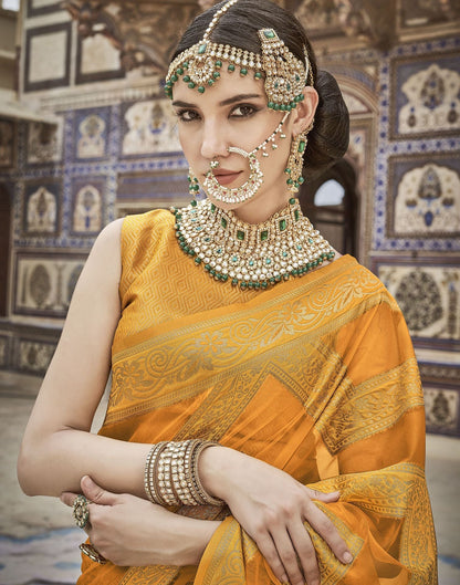 Turmeric Yellow Organza Banarasi Saree | Leemboodi
