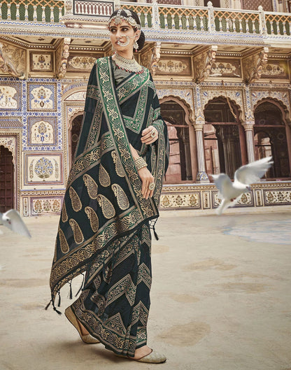 Dark Green Organza Banarasi Saree | Leemboodi