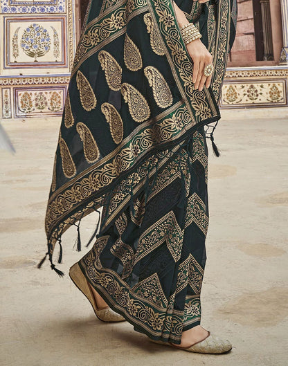 Dark Green Organza Banarasi Saree | Leemboodi