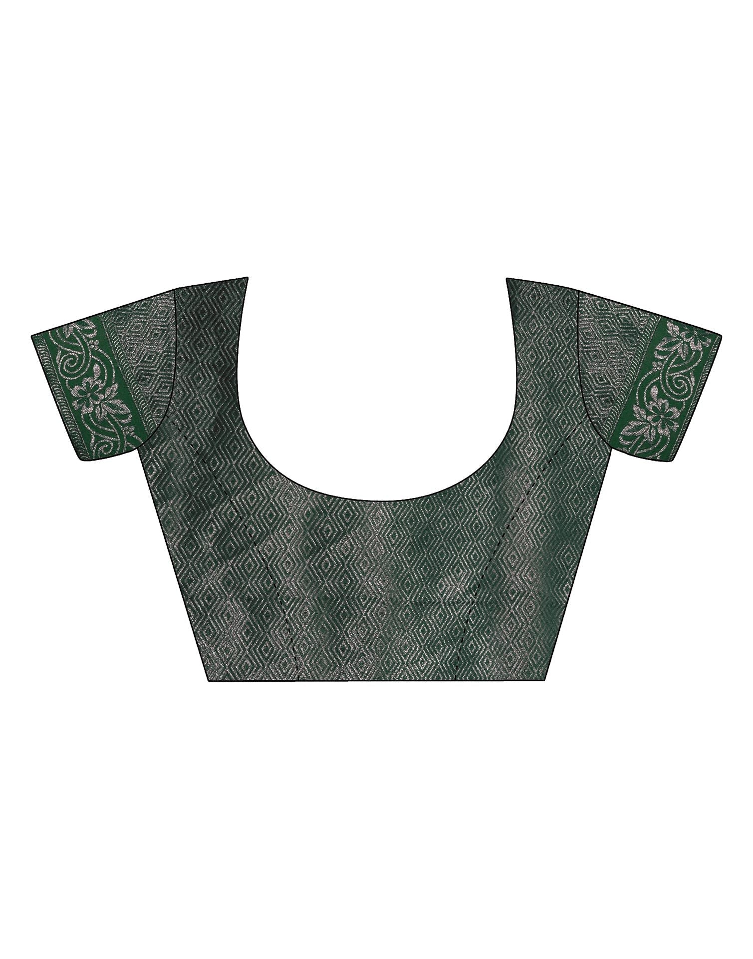 Dark Green Organza Banarasi Saree | Leemboodi