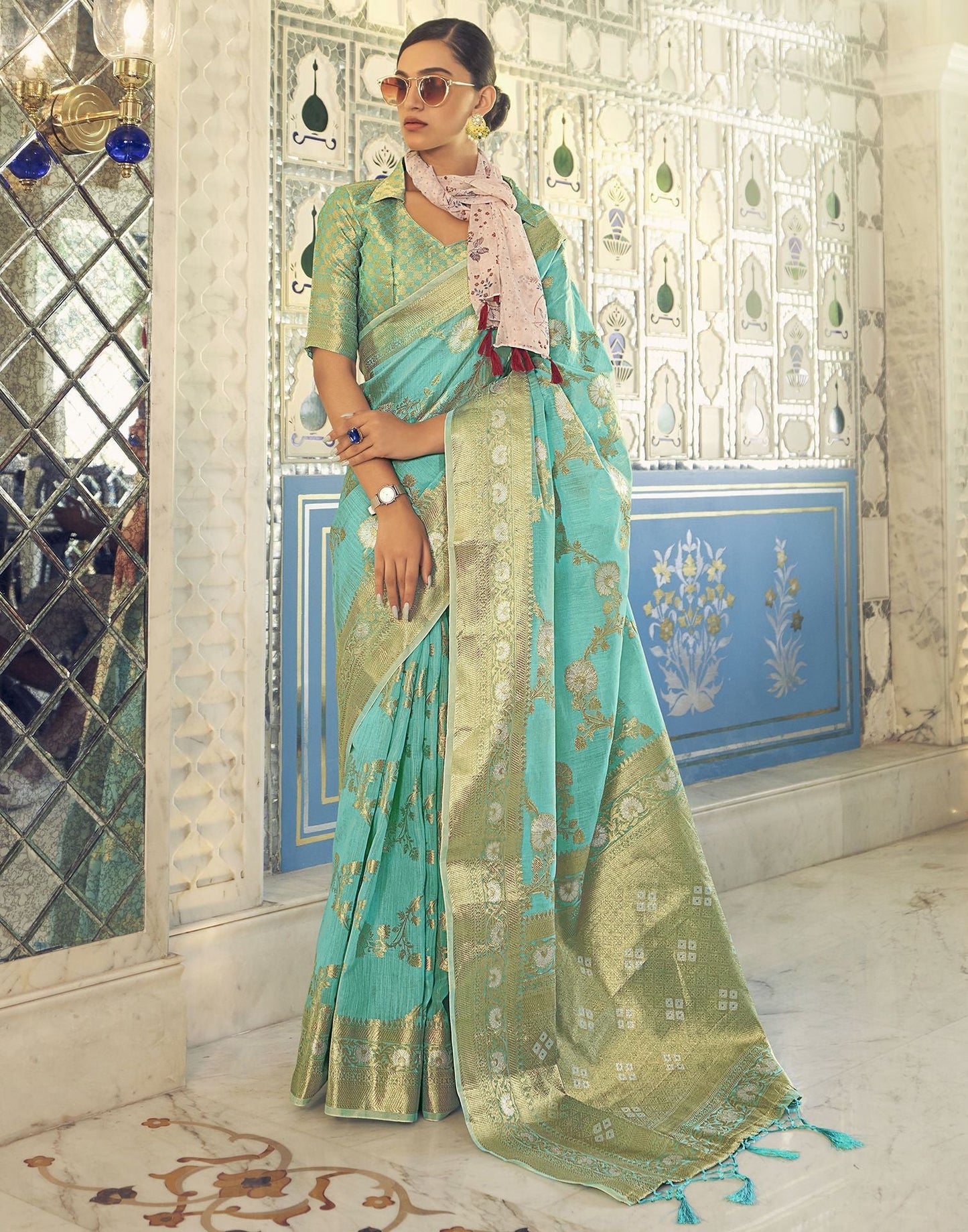 Turquoise Banarasi Saree | Leemboodi