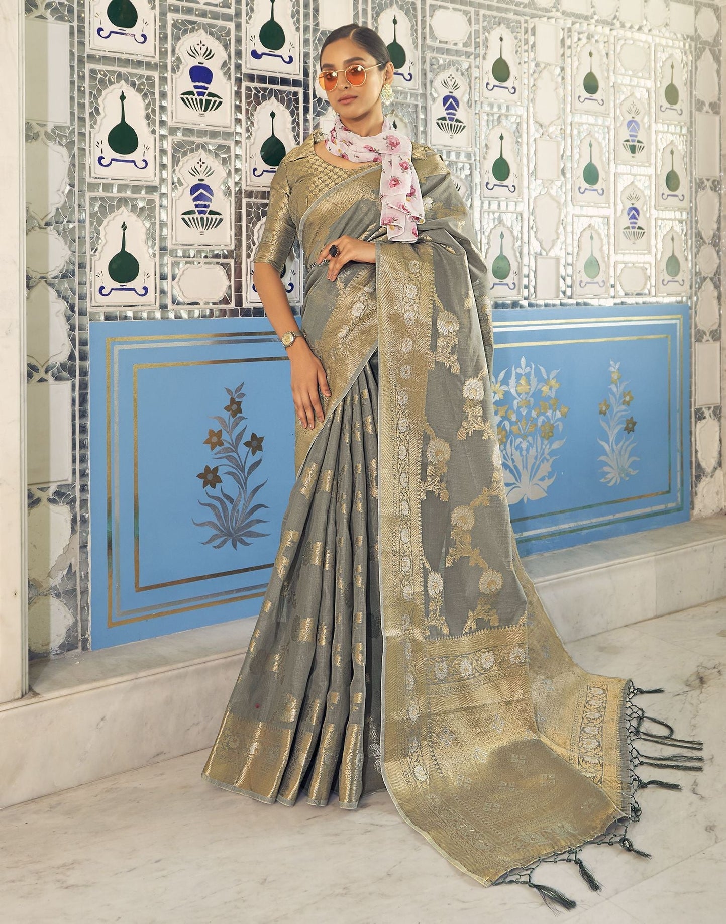 Grey Banarasi Saree | Leemboodi