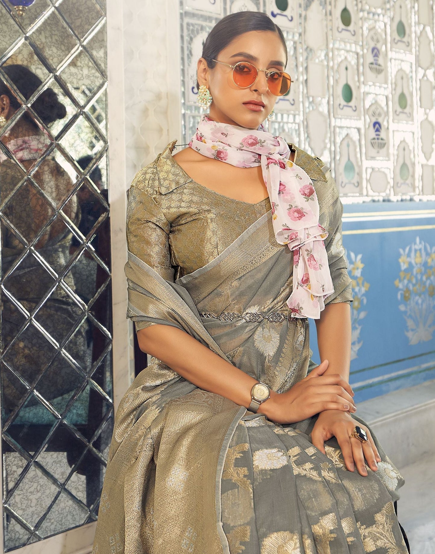 Grey Banarasi Saree | Leemboodi