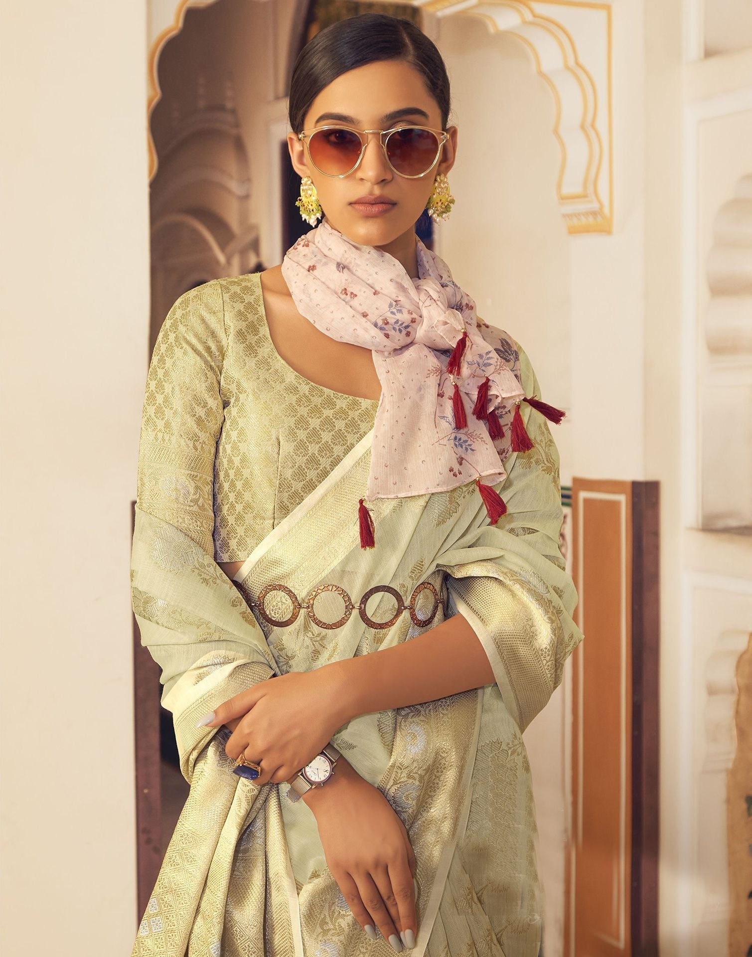 Cream Banarasi Saree | Leemboodi