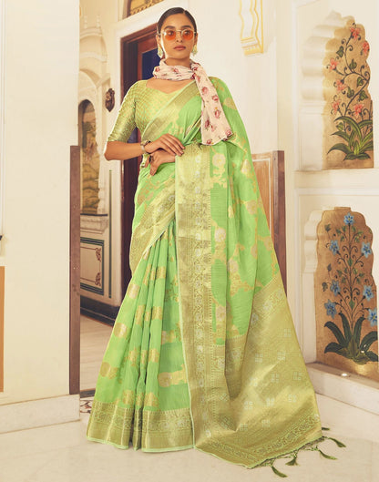 Parrot Green Banarasi Saree | Leemboodi