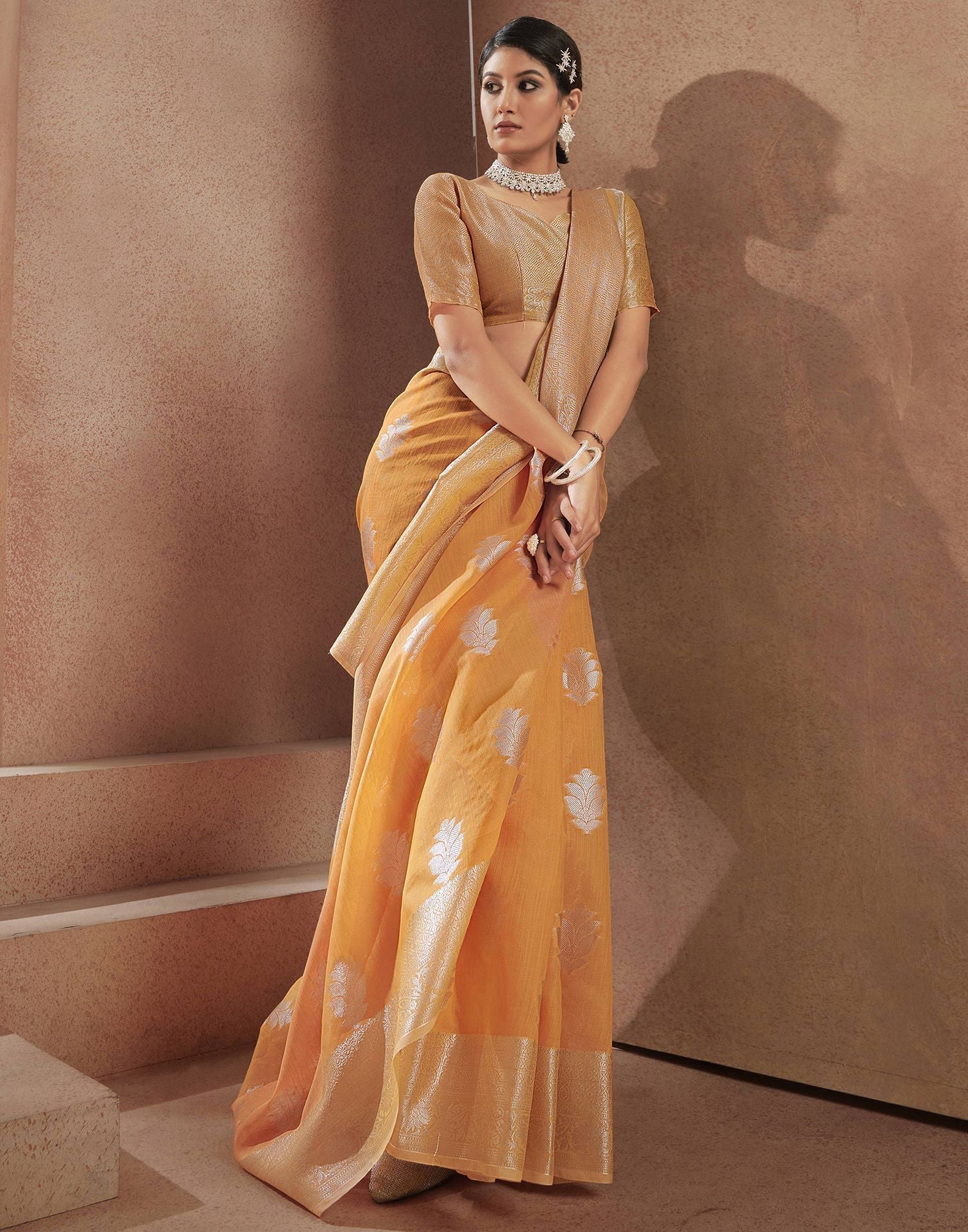 Orange Jacquard Saree | Leemboodi