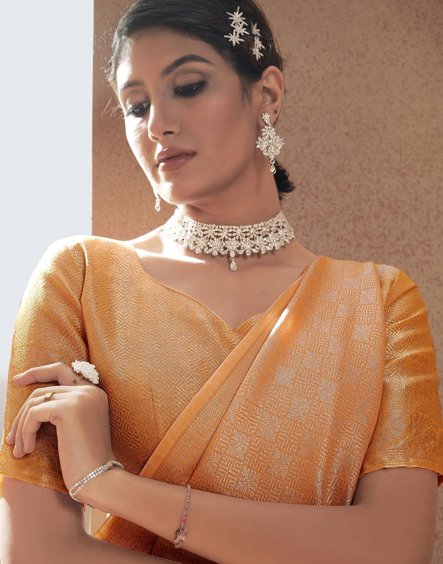 Orange Jacquard Saree | Leemboodi