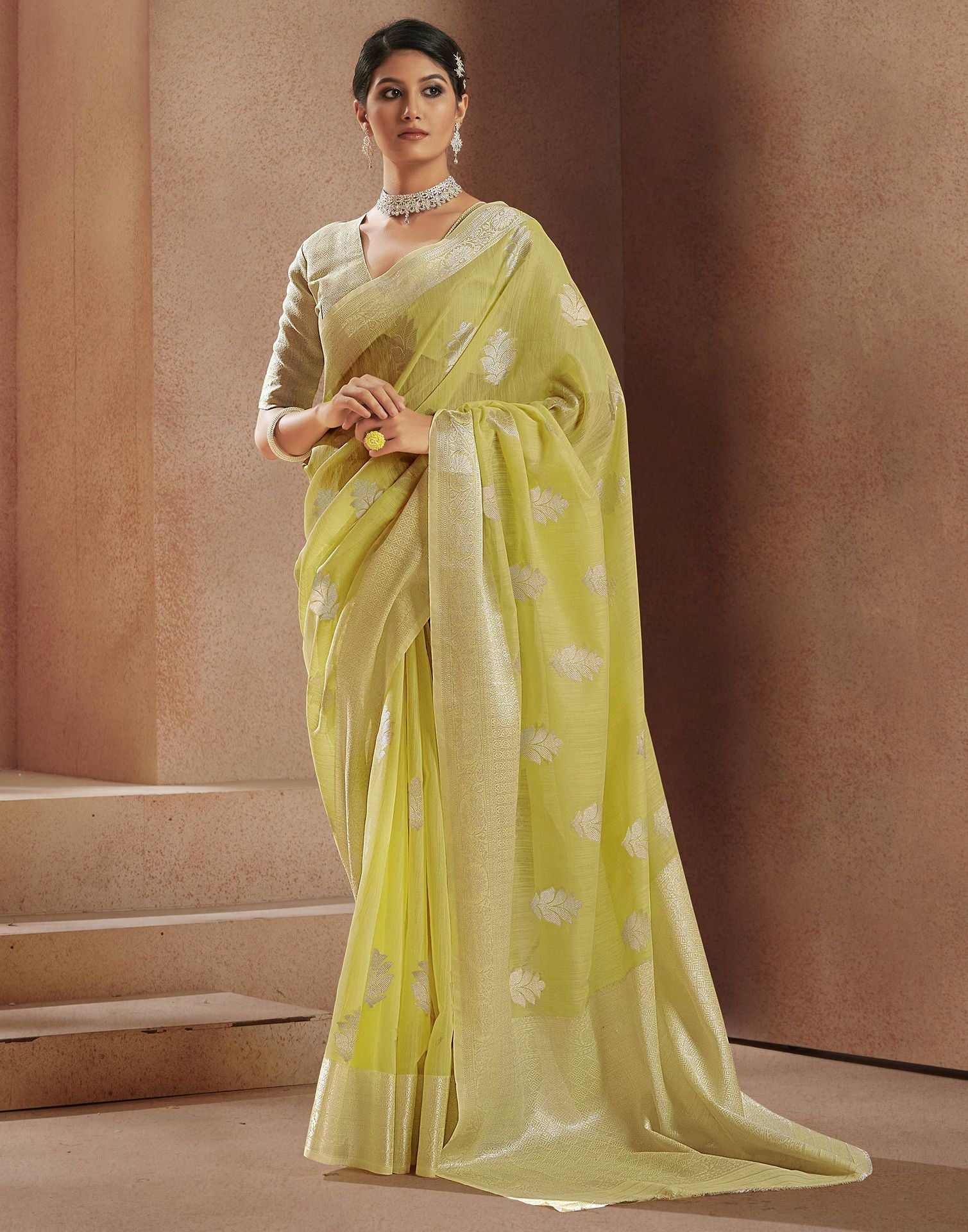 Yellow Jacquard Saree | Leemboodi