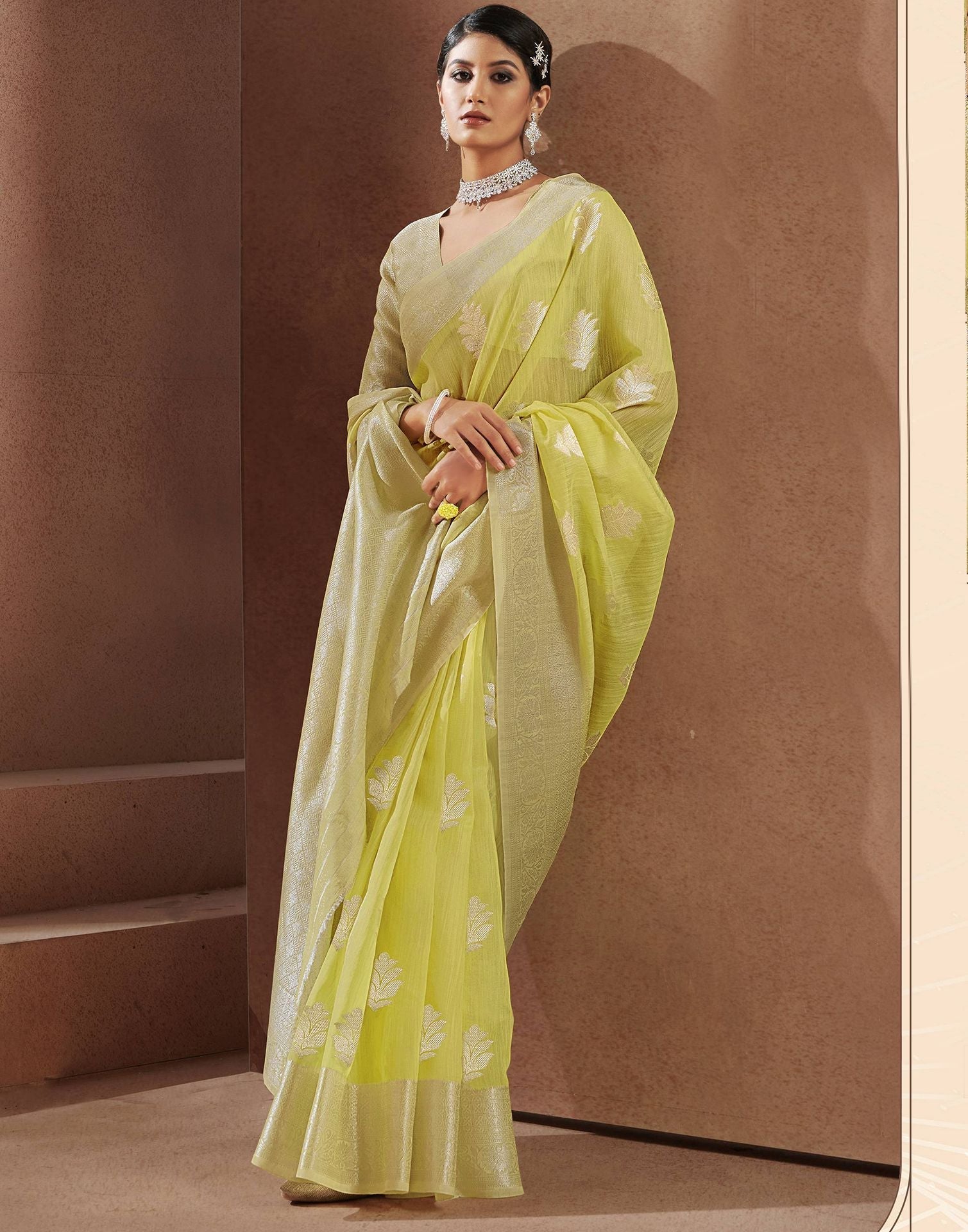 Yellow Jacquard Saree | Leemboodi